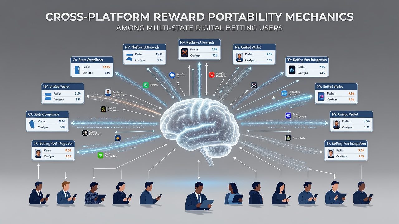 Diagram depicting API connections and data flow between state-regulated betting platforms for reward transfers