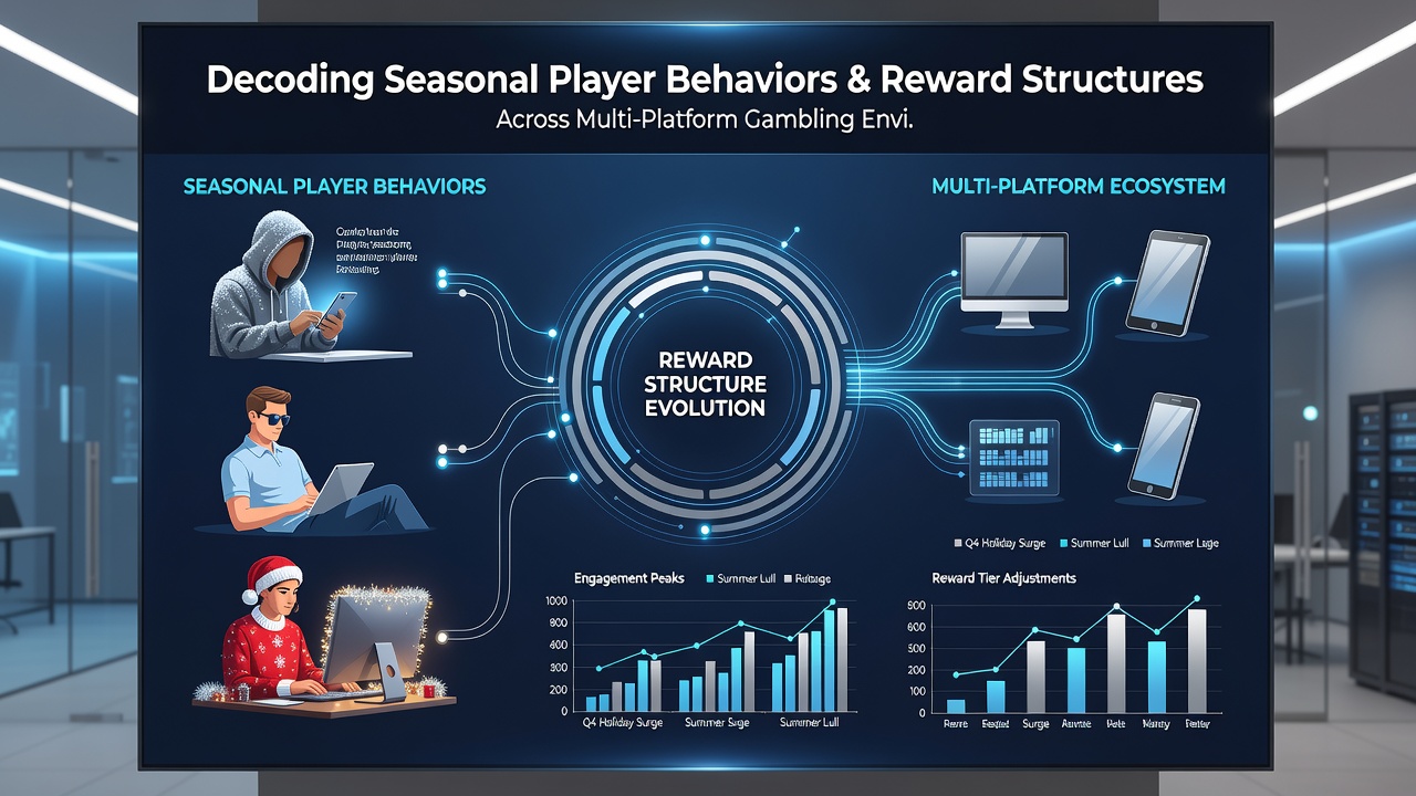 Multi-platform gambling interfaces displaying seasonal reward adjustments and bonus structures