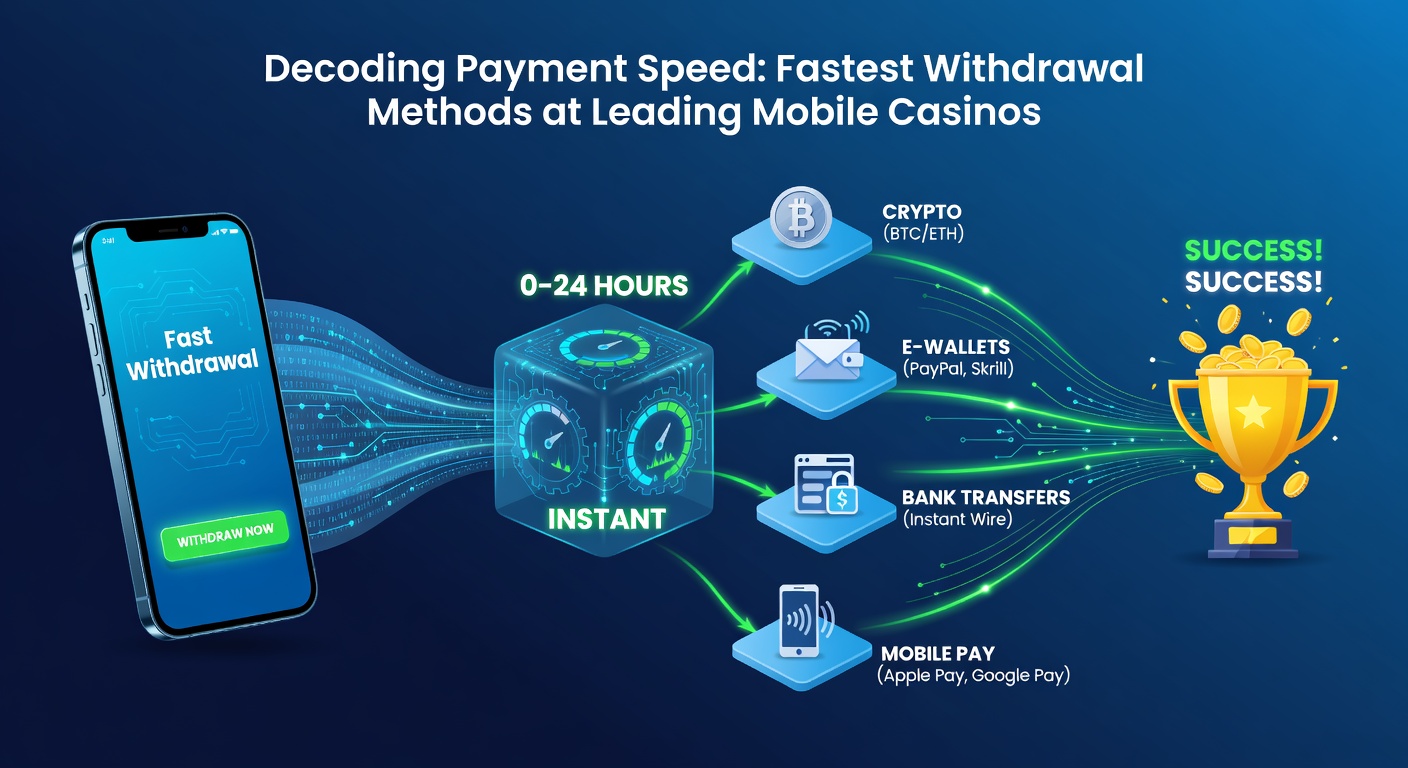 Comparison chart of withdrawal times for e-wallets, crypto, and bank transfers at top mobile casinos