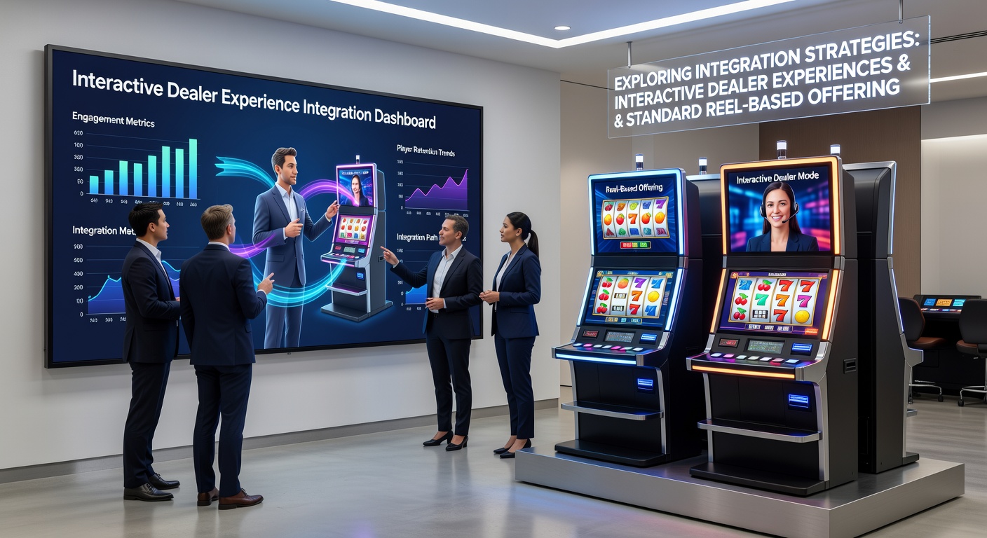 Split-screen view of a live dealer interacting with players while reel symbols spin on the adjacent panel