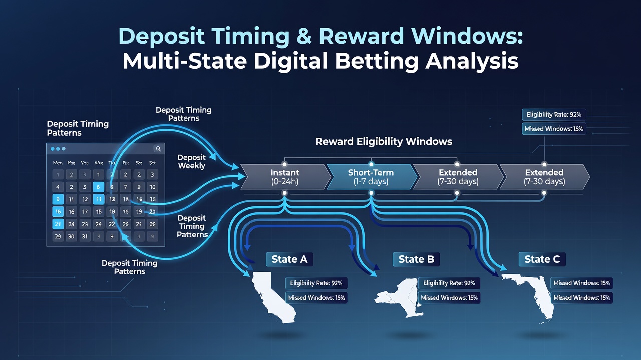Eligibility window charts displaying deposit timing effects on reward access in multi-state networks