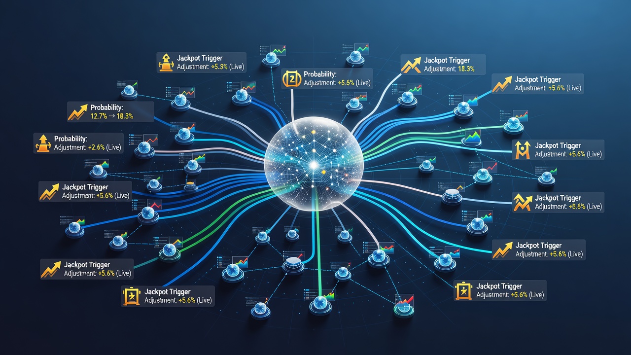 Data visualization dashboard showing real-time probability adjustments for progressive jackpots