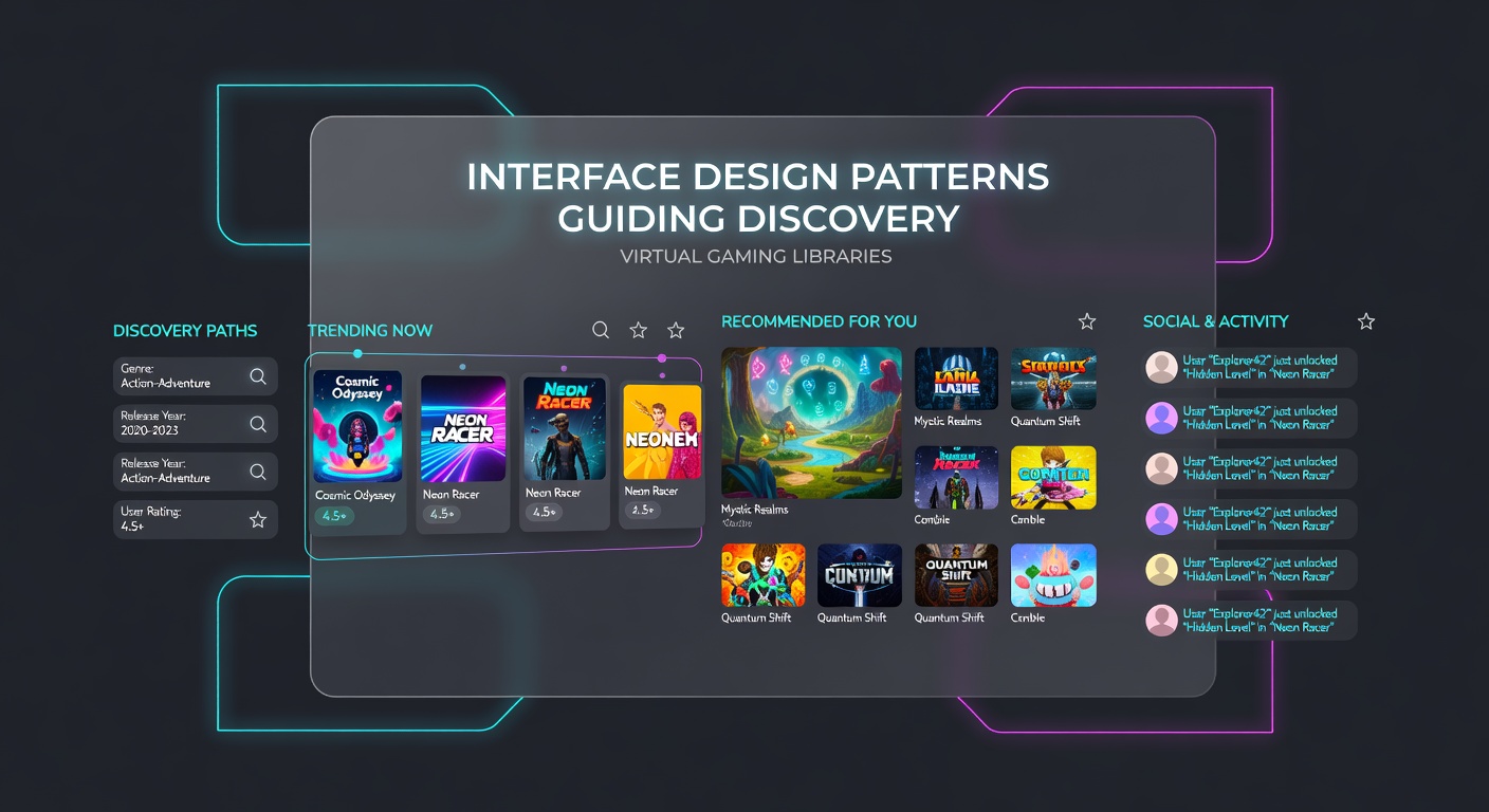 Close-up of filtering tools and recommendation engine in a virtual gaming library dashboard